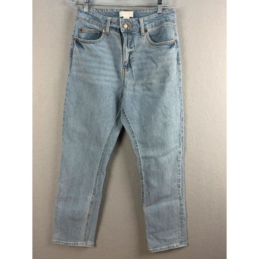 H&M Women’s 8 Light Wash High Rise Mom Jeans Cropped Ankle Stretch Denim